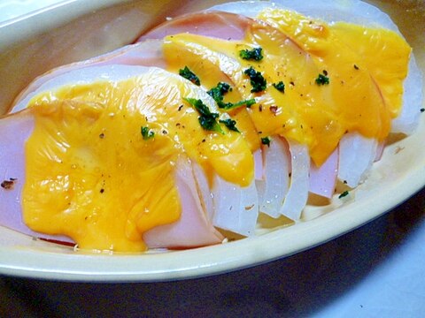 新玉ねぎ&ハム&チーズの重ね焼き